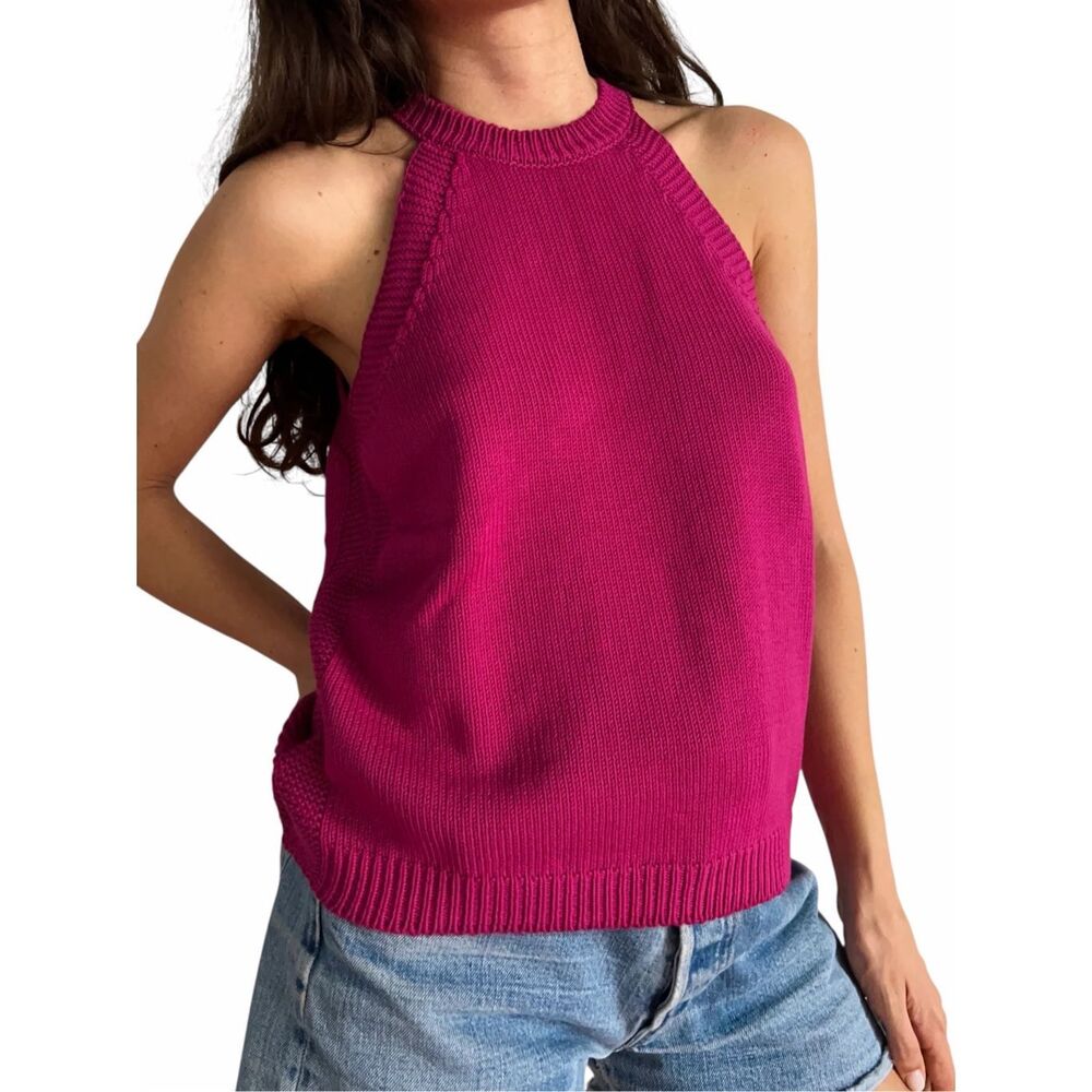 LA MIEL Sleeveless Knit Halter Sweater Tank Top Pink Size Small